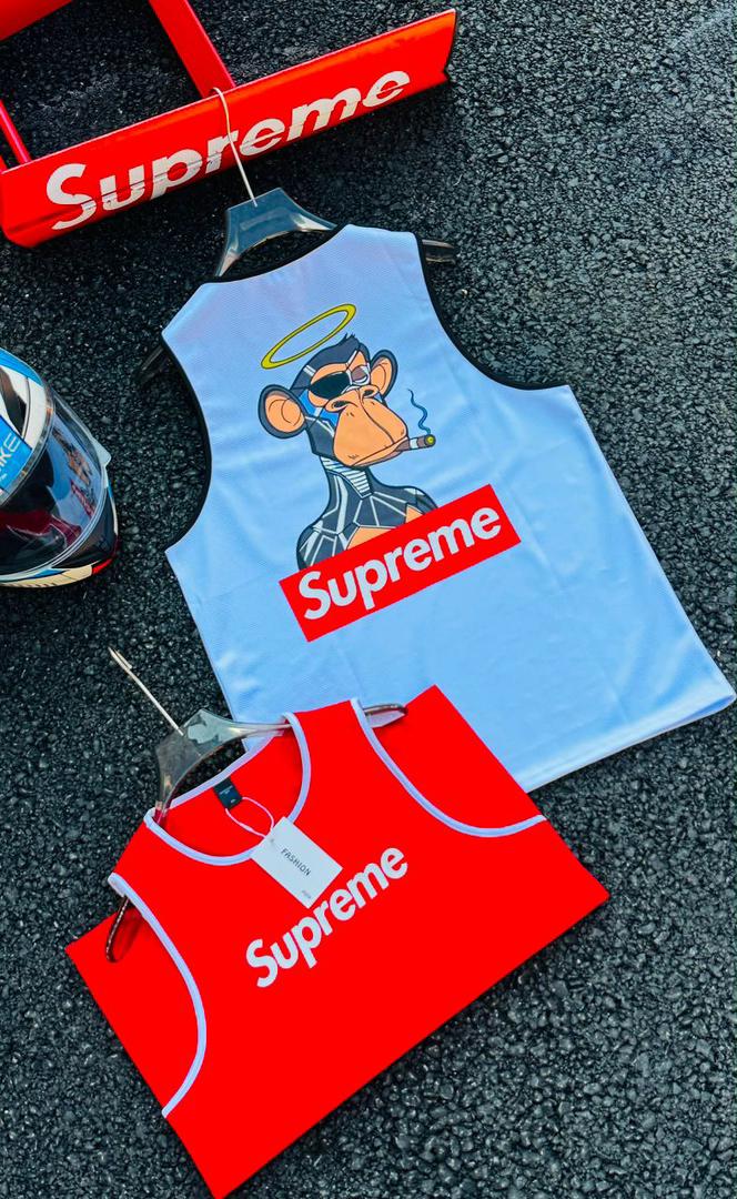 Supreme Bored Ape NFT Graphic Print Sleeveless Mesh Tank Top Streetwear Muscle Tee White Red