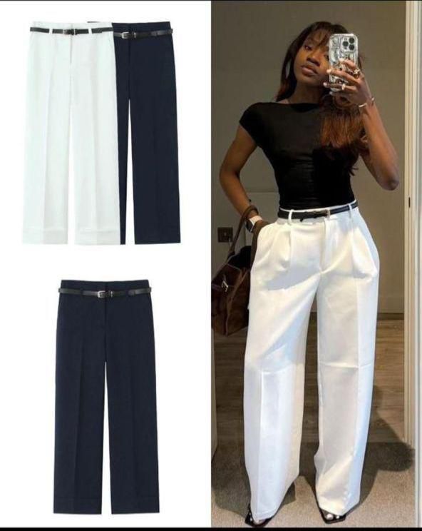 Women's High Waisted Wide Leg Dress Pants with Belt, Elegant Pleated Work Trousers, Loose Fit Straight Leg Suit Pants for Office & Casual Wear
