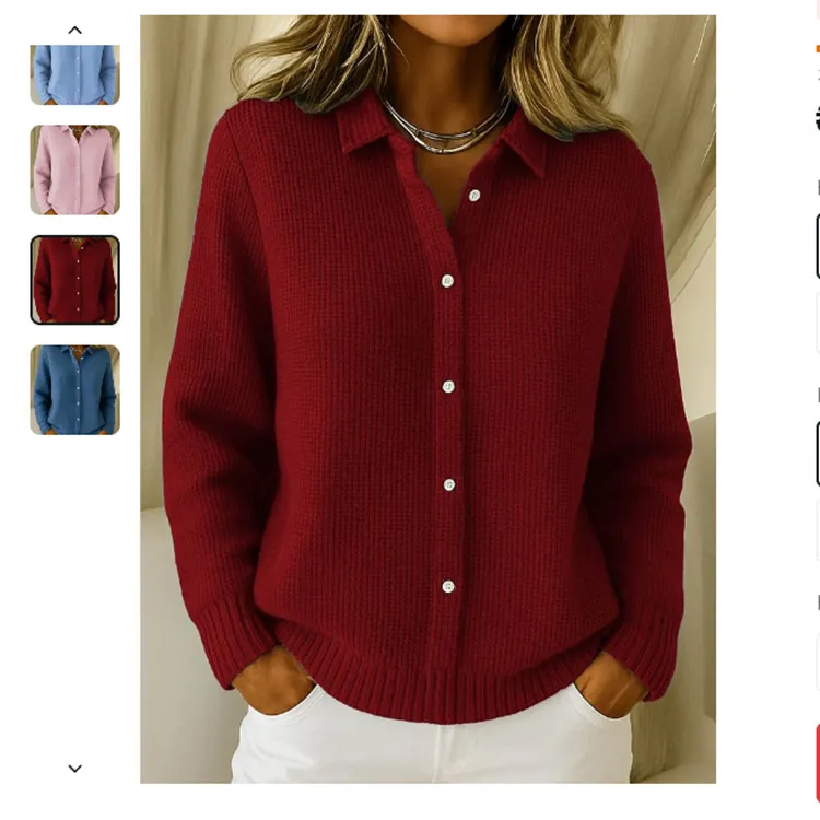 Casual Fashion Button Knitted Lapel Sweater For Women Long Sleeve Knitted Sweaters Tops Winter Jumper 2