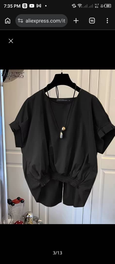 Women's Loose Casual Blouse – Chic Elastic Hem Batwing Sleeve Top, Solid Color V-Neck High-Low Tunic Shirt