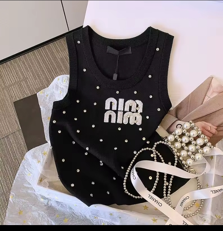 Embellished Rhinestone Knit Tank Top