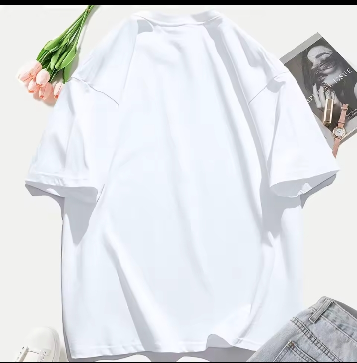 Women's Casual Oversized Graphic T-Shirt, Russian Text Cursive Print Crew Neck Tee, Loose Fit Streetwear Drop Shoulder Top 3