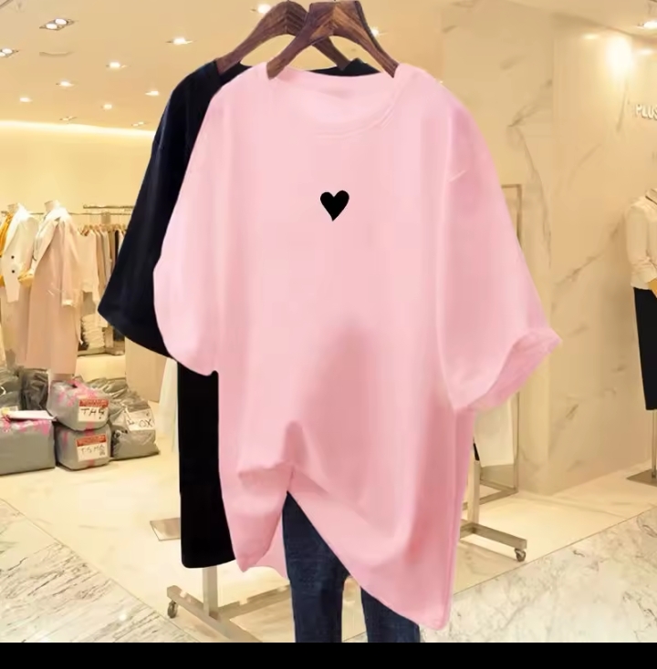 Women's Oversized Neon T-Shirt, Loose Fit Short Sleeve Crew Neck Tee, Casual Minimalist Heart Embroidered Graphic Streetwear Top 2