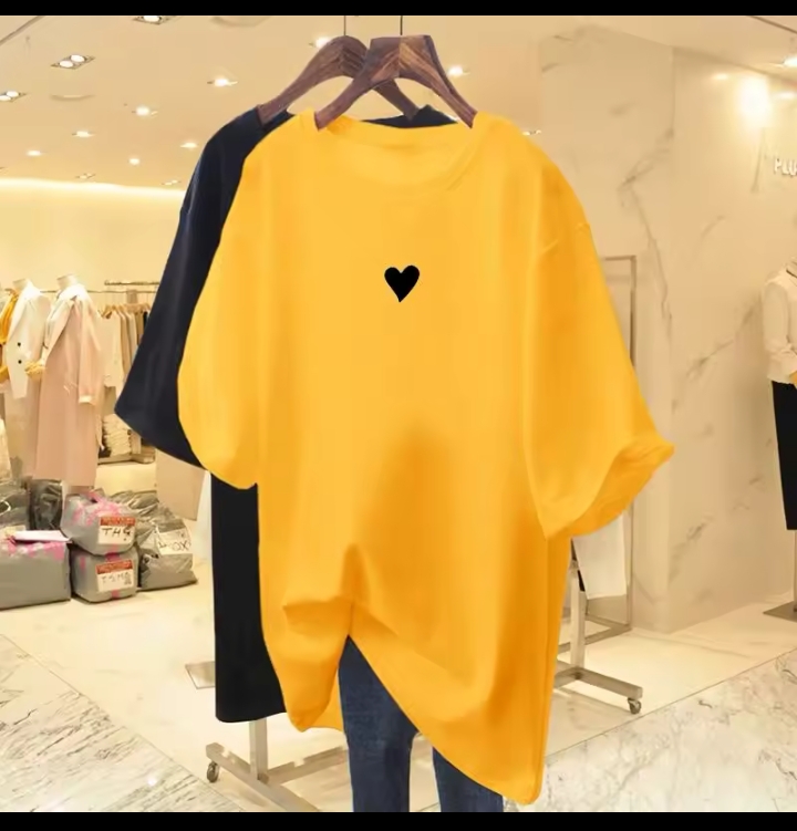 Women's Oversized Neon T-Shirt, Loose Fit Short Sleeve Crew Neck Tee, Casual Minimalist Heart Embroidered Graphic Streetwear Top