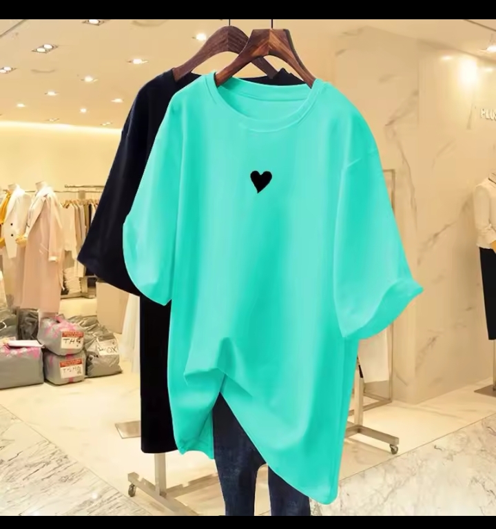 Women's Oversized Neon T-Shirt, Loose Fit Short Sleeve Crew Neck Tee, Casual Minimalist Heart Embroidered Graphic Streetwear Top 2