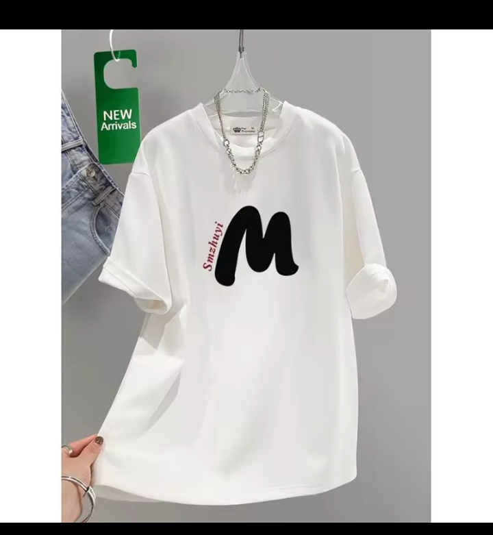 Women's Oversized Letter Graphic T-Shirt, Loose Fit Short Sleeve Crew Neck Tee, Casual Minimalist Streetwear White Top 2