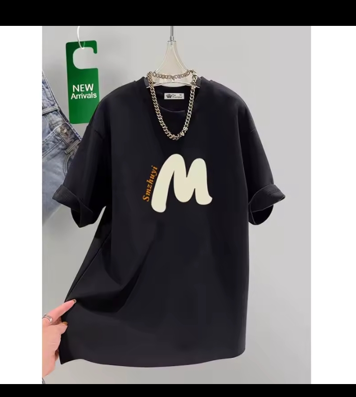 Women's Oversized Letter Graphic T-Shirt, Loose Fit Short Sleeve Crew Neck Tee, Casual Minimalist Streetwear White Top 3