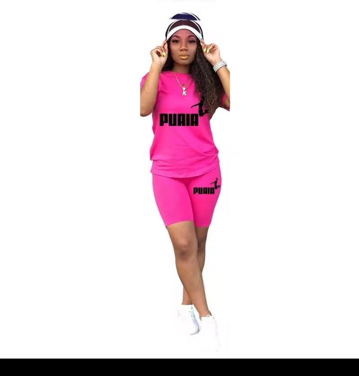 Women's Casual Two-Piece Loungewear Set, Graphic Print Loose Fit Short Sleeve T-Shirt & High Waisted Biker Shorts Sporty Tracksuit Set 3