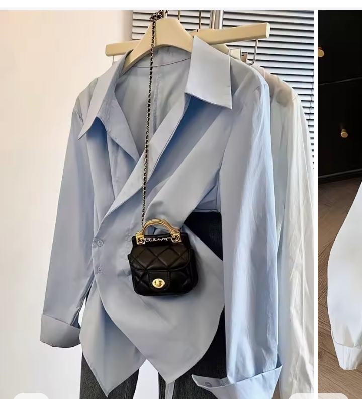 Women's Chic Asymmetric Tailored Blouse, Long Sleeve V-Neck Lapel Button-Down Shirt, Elegant Slim Fit Corset-Style White Top 2