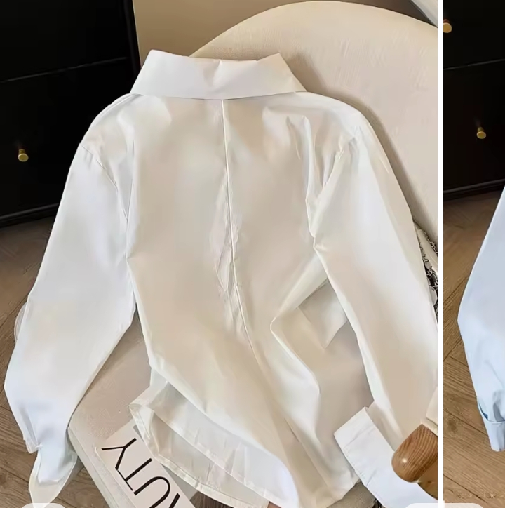 Women's Chic Asymmetric Tailored Blouse, Long Sleeve V-Neck Lapel Button-Down Shirt, Elegant Slim Fit Corset-Style White Top 2