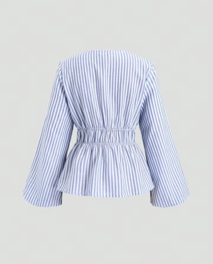 Women's Elegant Wide Sleeve Wrap Blouse, Casual V-Neck Lapel Collar Tie-Front Shirt, Chic Solid Color Kimono Sleeve Top 2