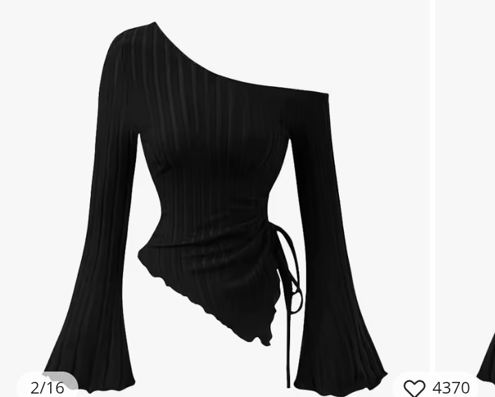 Women's Sexy Asymmetric Off-The-Shoulder Top, Ribbed Knit Ruched Side Drawstring Blouse, Elegant Flare Long Sleeve Hanky Hem Shirt