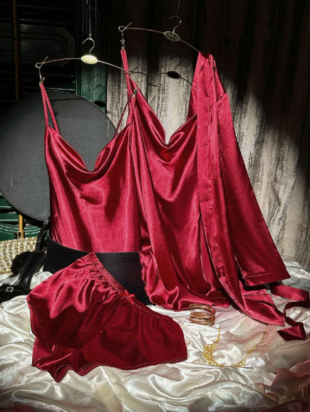 3-Piece Satin Sleepwear Set (Robo, Camisole, and Shorts) 2