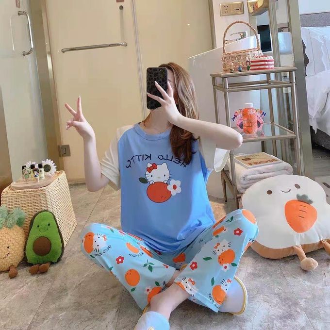 Women's Cute Hello Kitty Colorblock Pajama Set
