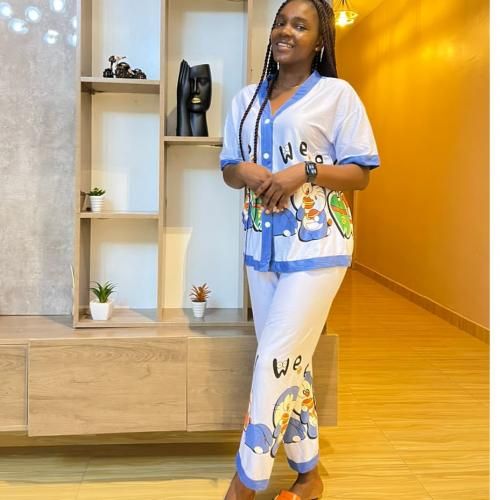 Women's Doraemon Cartoon Button-Up Loungewear Set