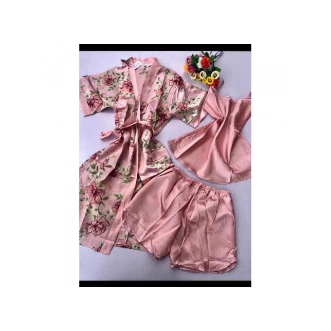 Women's 3-Piece Floral Print Satin Robe and Pajama Set