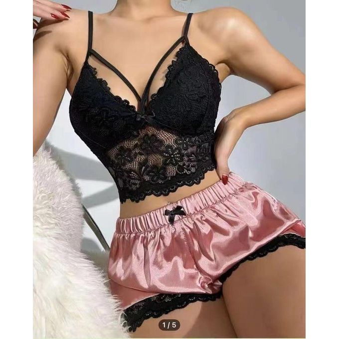 Women's Lace Cami and Satin Shorts Pajama Set