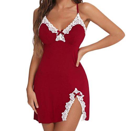 Women's Lace Trim Split Hem Nightgown