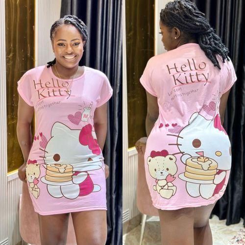 Women's Cute Hello Kitty Cartoon Print T-Shirt Sleep Dress