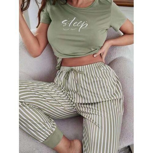 Women's "Sleep" Graphic Tee and Striped Jogger Pajama Set