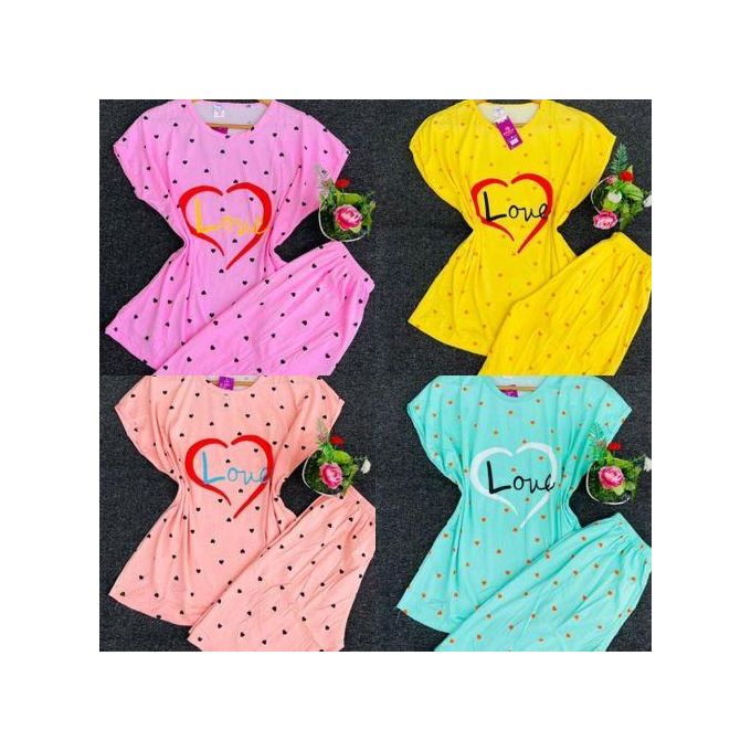 Women's "Love" Heart Print Short-Sleeve Pajama Set