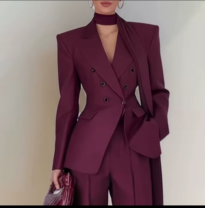 Women's Elegant Satin Shawl Lapel Pant Suit, Slim Fit Single Button Blazer & High Waisted Tailored Trousers Two-Piece Formal Evening Set 2