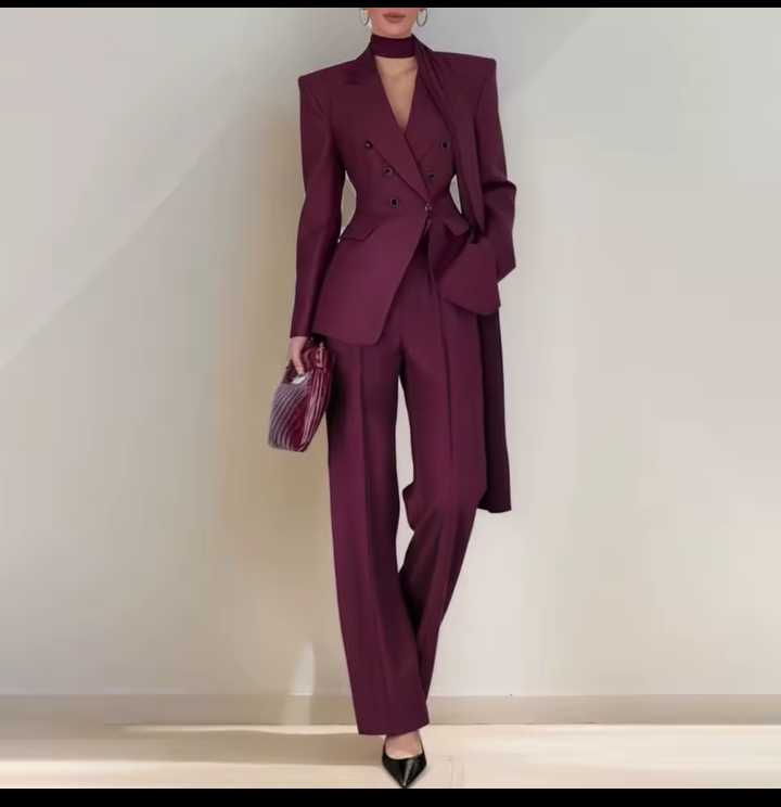 Women's Elegant Satin Shawl Lapel Pant Suit, Slim Fit Single Button Blazer & High Waisted Tailored Trousers Two-Piece Formal Evening Set