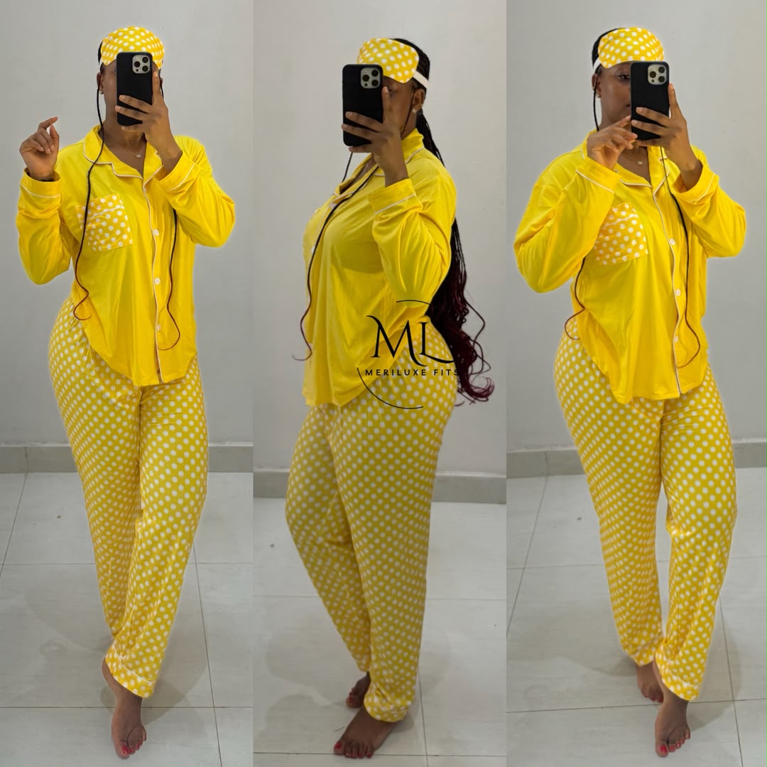 Women's Plus Size Polka Dot Printed Long Sleeve Pajama Set with Long Pants