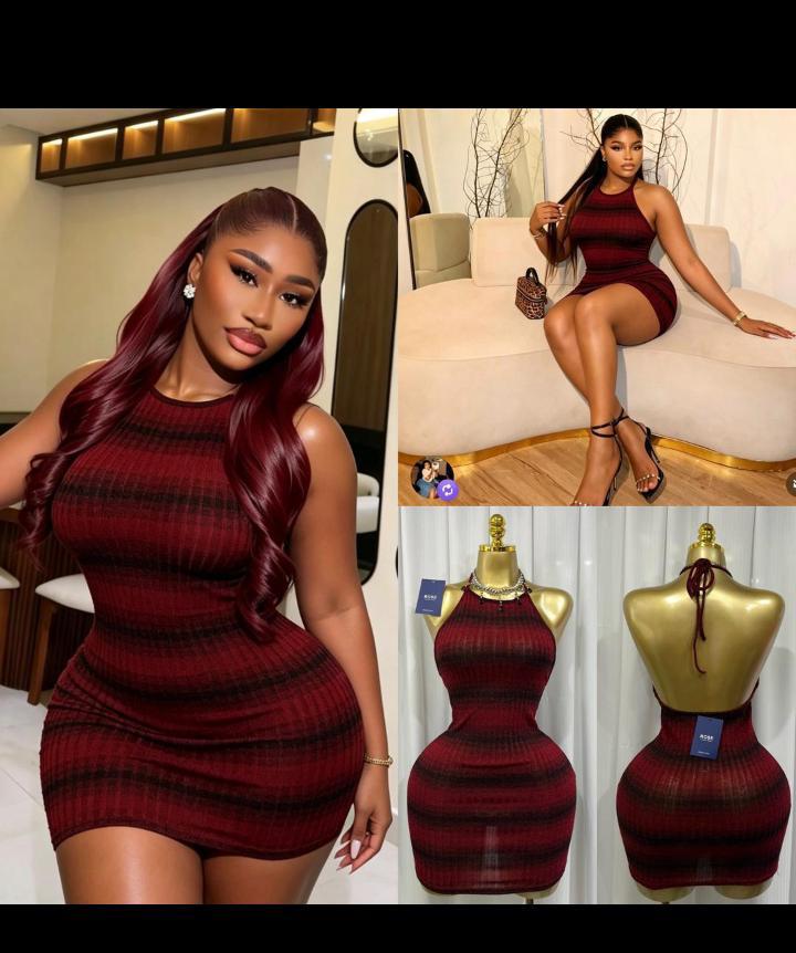 Women's Halter Neck Striped Ribbed Knit Mini Dress, Backless Sleeveless Bodycon Club Party Short Dress