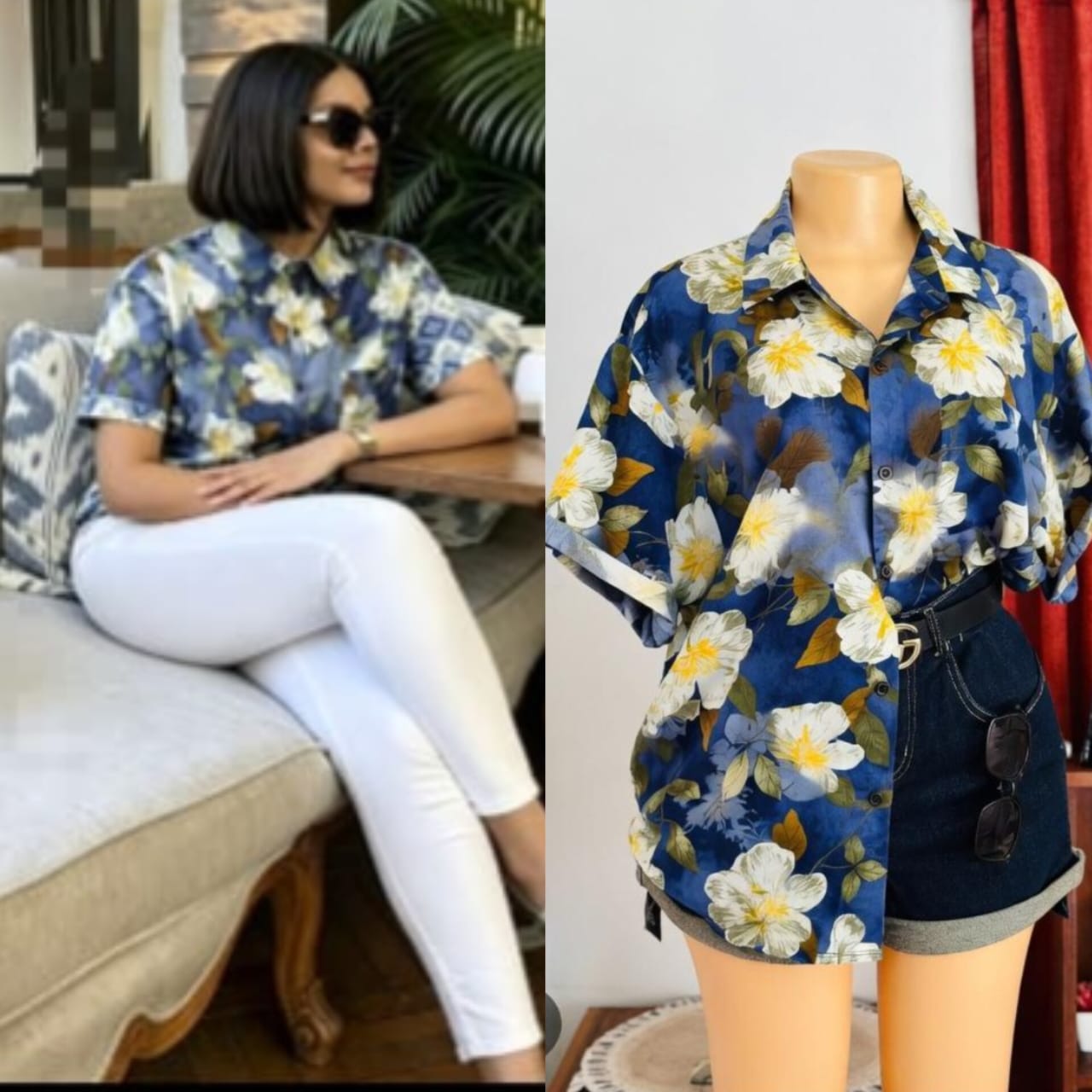 Floral Print Short Sleeve Button Up Shirt, Unisex Casual Hawaiian Tropical Turn-Down Collar Beach Blouse