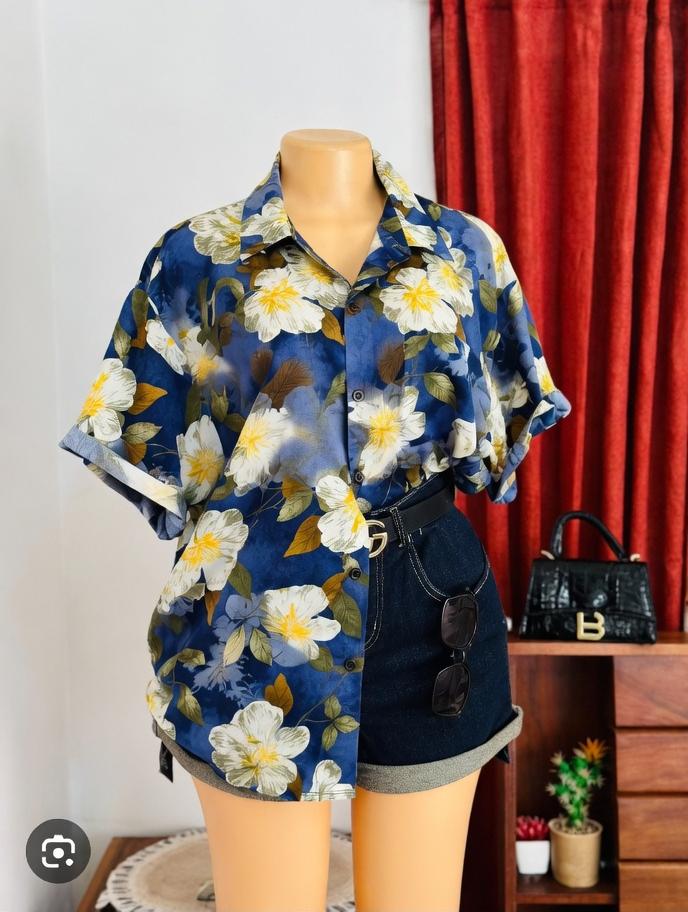 Floral Print Short Sleeve Button Up Shirt, Unisex Casual Hawaiian Tropical Turn-Down Collar Beach Blouse 2