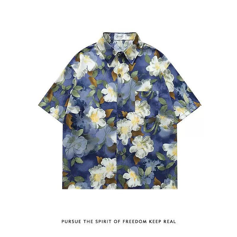Floral Print Short Sleeve Button Up Shirt, Unisex Casual Hawaiian Tropical Turn-Down Collar Beach Blouse 3