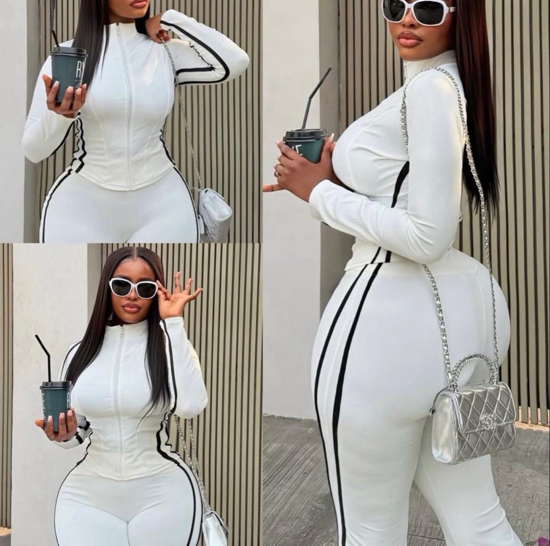 Sexy High-Waist Sporty Two-Piece Set – Fitted Zipper Jacket and Slim-Fit Leggings for Activewear and Street Style