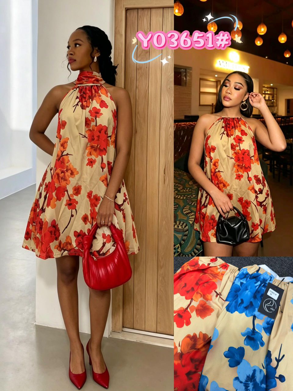 Women's Floral Print Halter Neck Mini Dress, Elegant Sleeveless A-Line Satin Dress, Loose Fit Backless Short Dress For Summer Vacation & Party