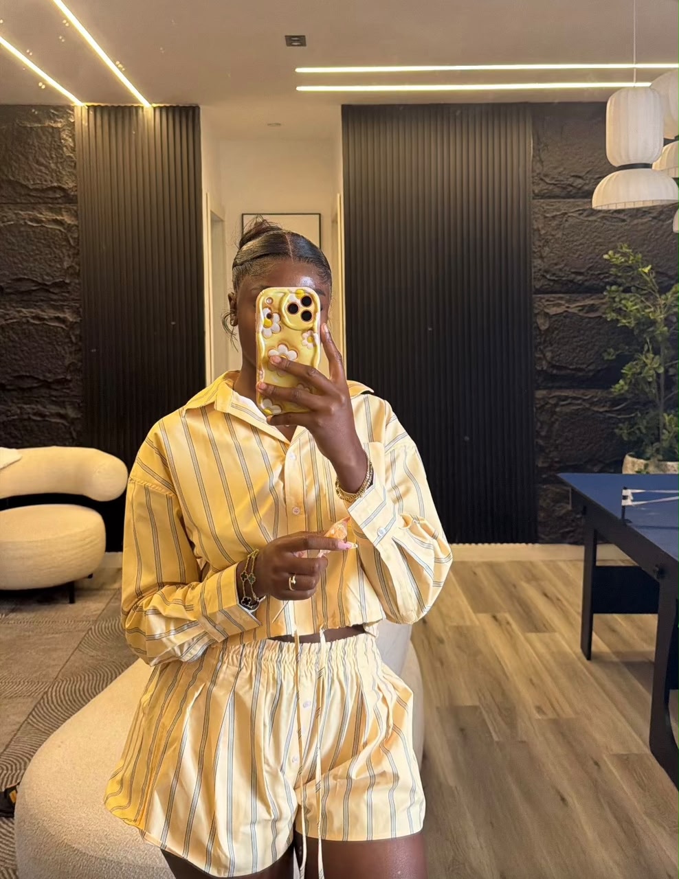 Women's 2-Piece Striped Casual Set – Cropped Button-Down Long Sleeve Shirt and High Waist Drawstring Shorts