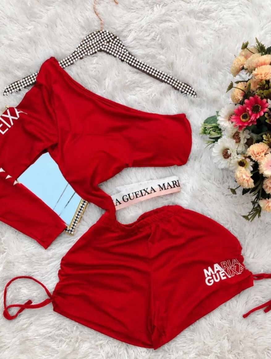 Women's Stylish Two-Piece Set - One-Shoulder Long Sleeve Top and Drawstring Shorts Lounge Wear