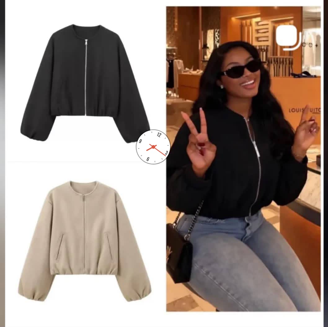 Women's Minimalist Zip-Up Bomber Jacket - Casual Long Sleeve Outerwear