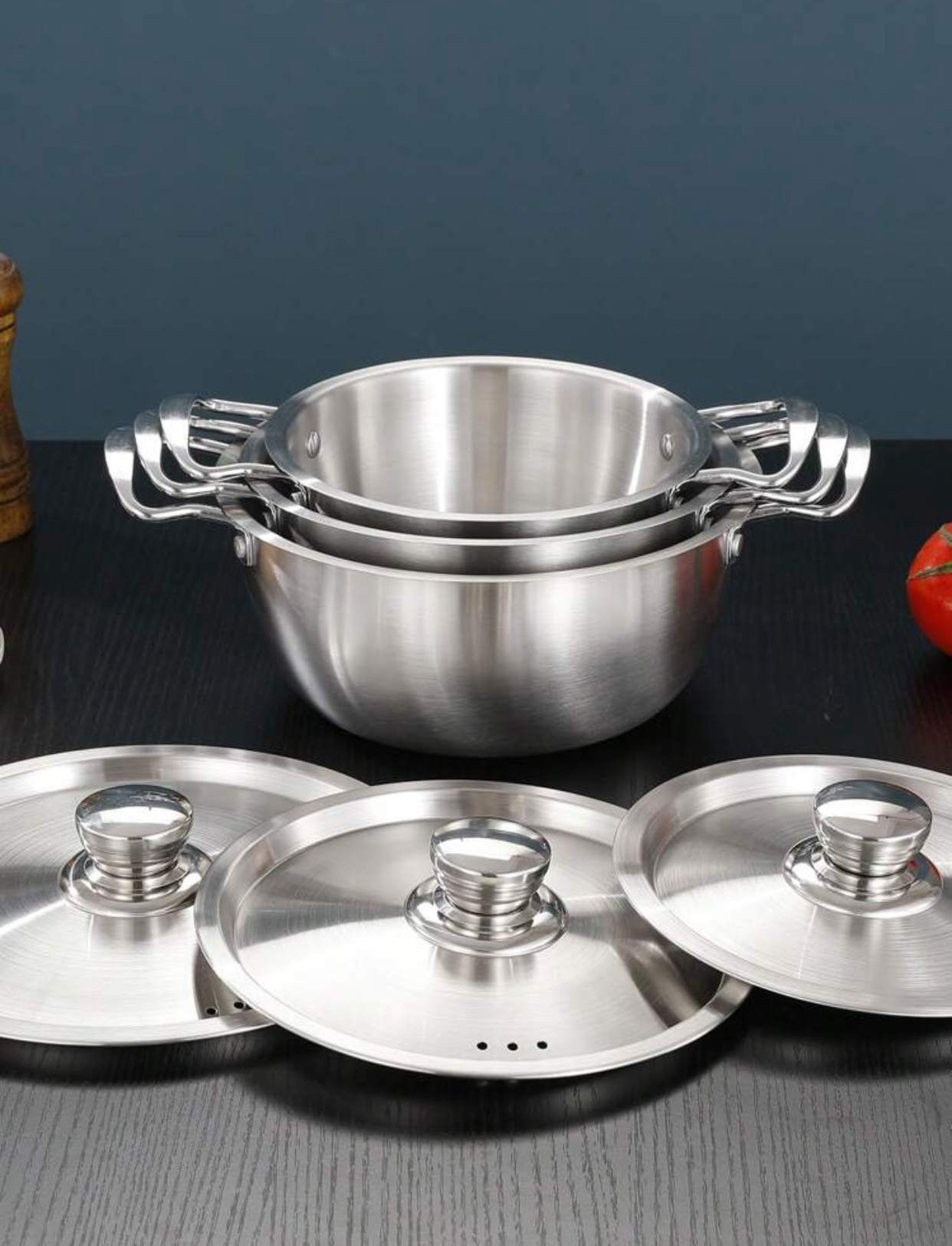 Tri-Ply Stainless Steel Nesting Stockpot & Soup Pot Set (3-Piece) 3