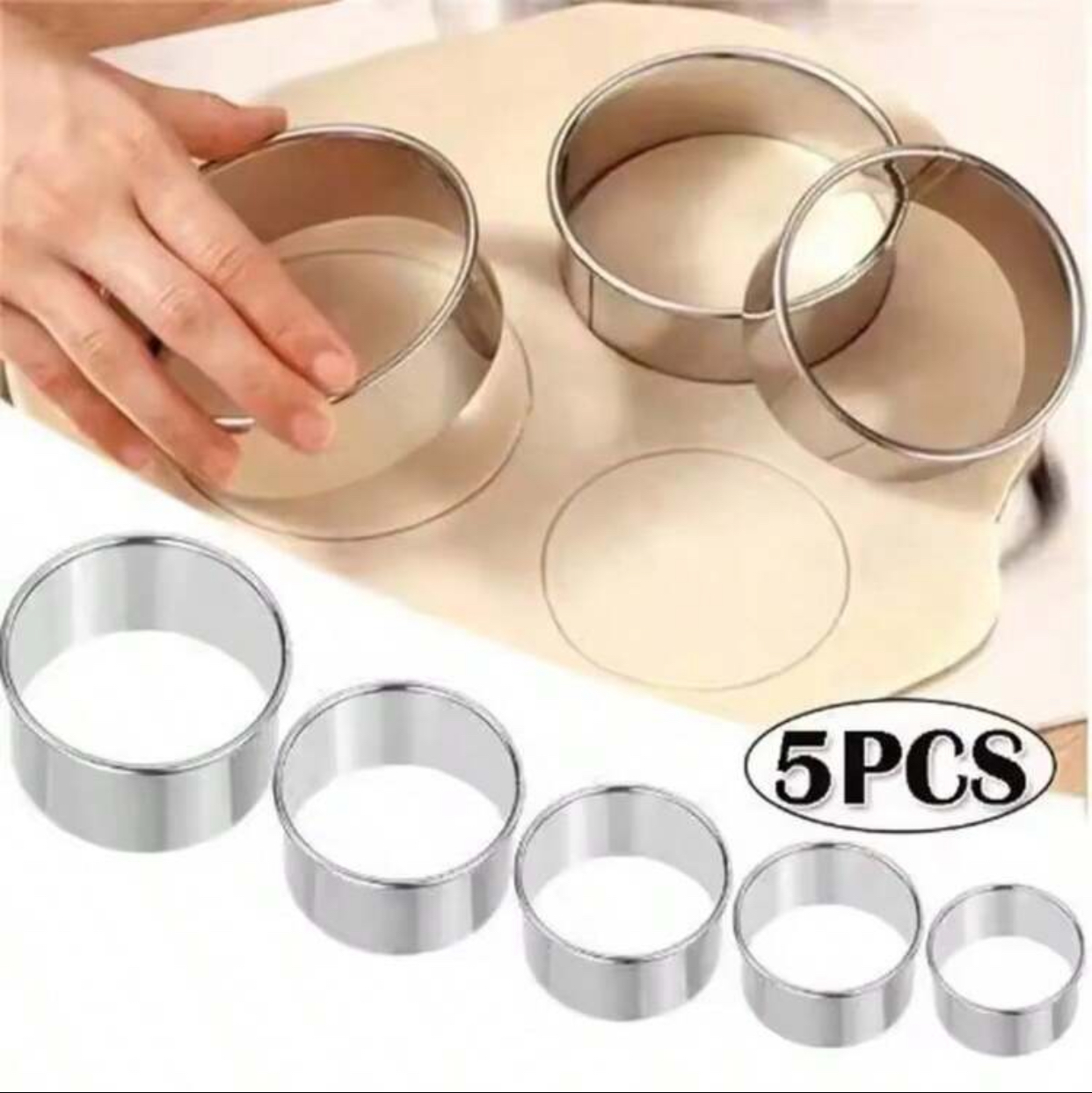 Stainless Steel Round Biscuit & Cookie Cutters (5-Piece Graduated Set)