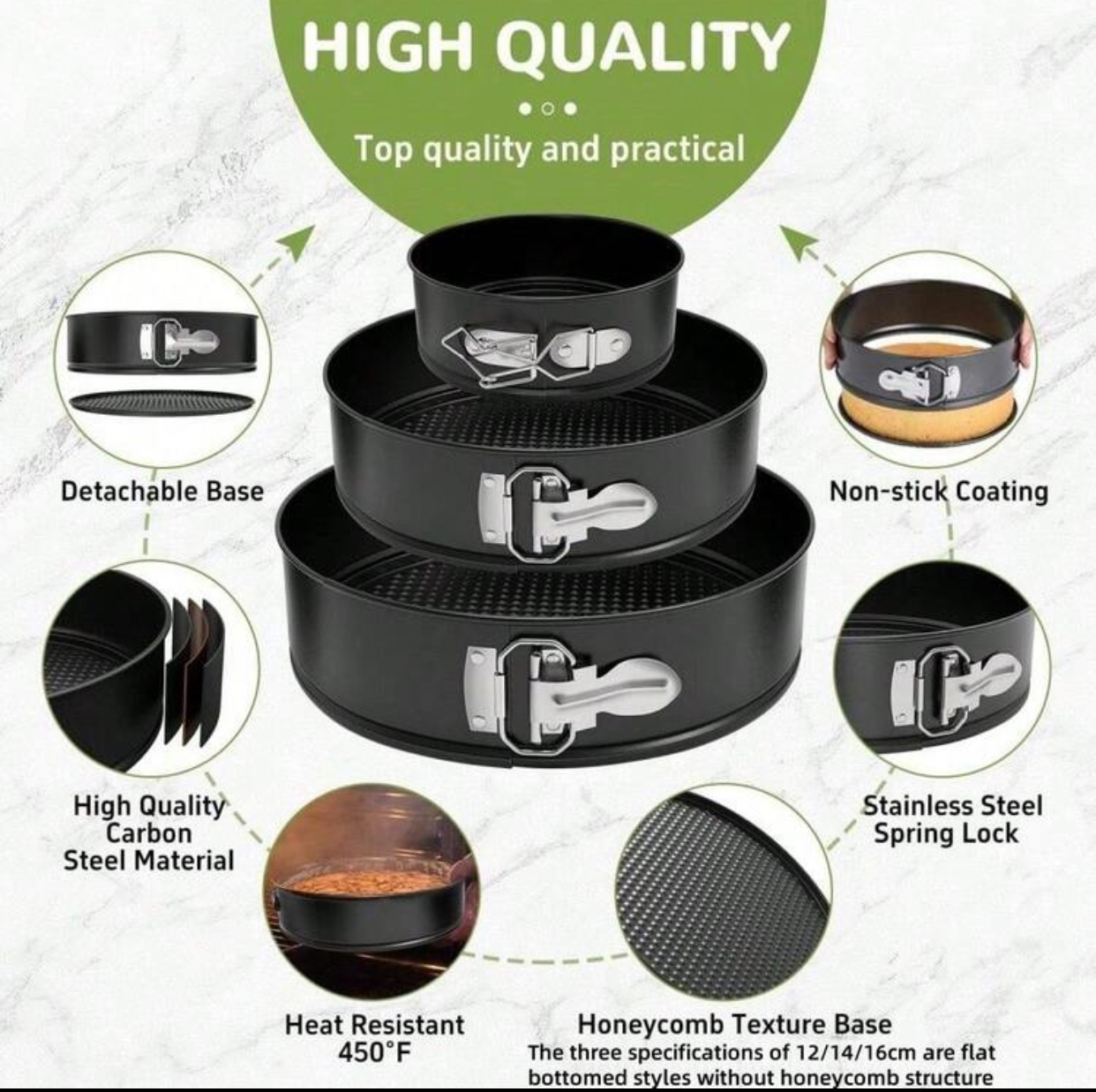 Piece Non-Stick Springform Cake Pan Set (Round) 2