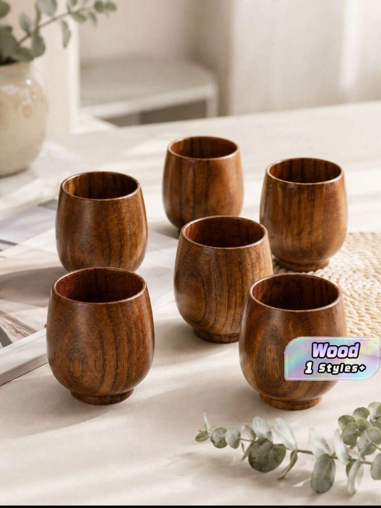 Handcrafted Natural Jujube Wood Japanese Style Tea and Sake Cups Eco-Friendly Primitive Handmade Wooden Wine Goblet Coffee Milk Drinking Mug Tumbler Set (3-Piece) 3
