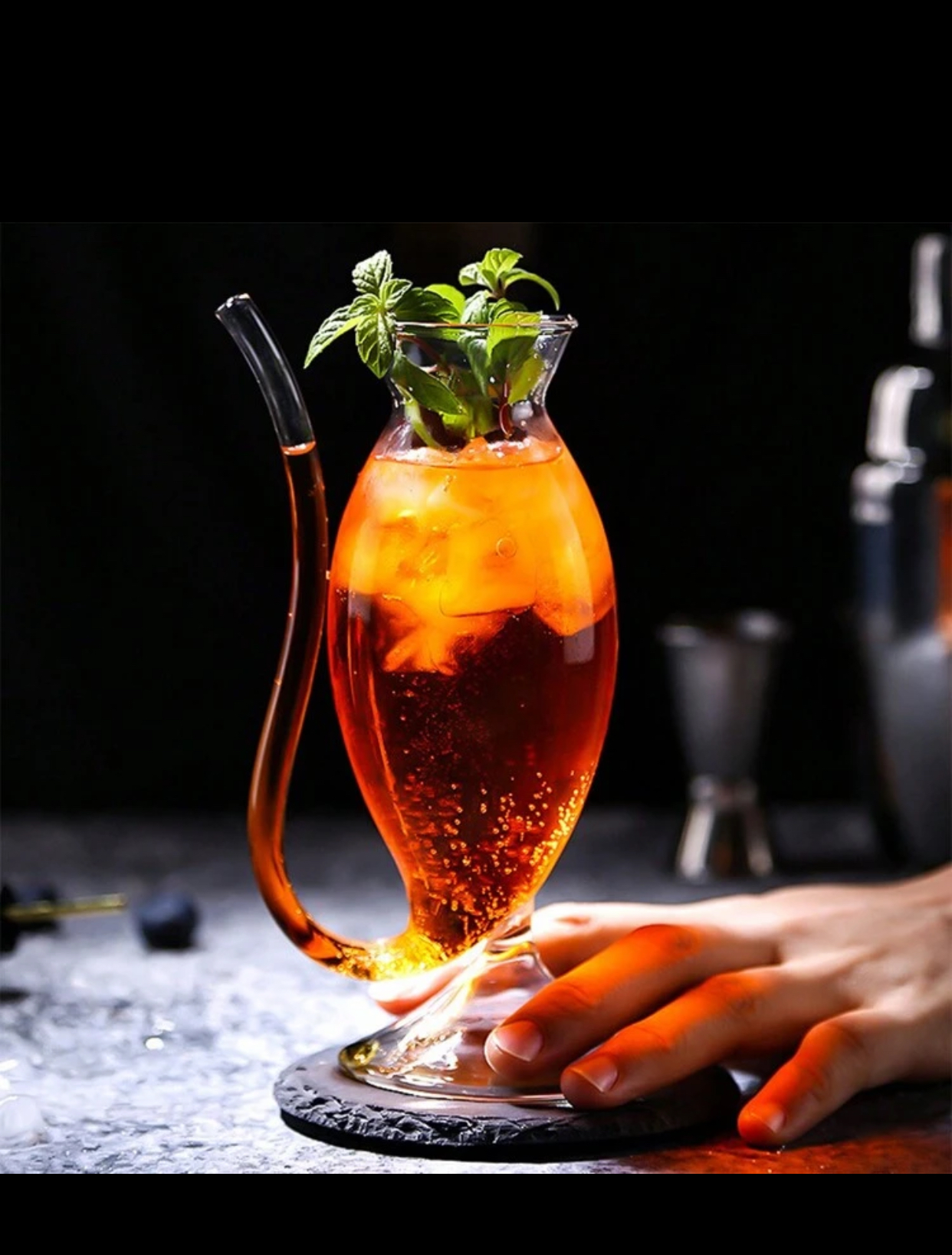 Novelty Creative Clear Borosilicate Glass Vampire Wine Cocktail Goblet Cup with Built-in Glass Drinking Straw Straw Tube and Stable Footed Base for Parties Bars Juice Beer Drinks Mixers 2