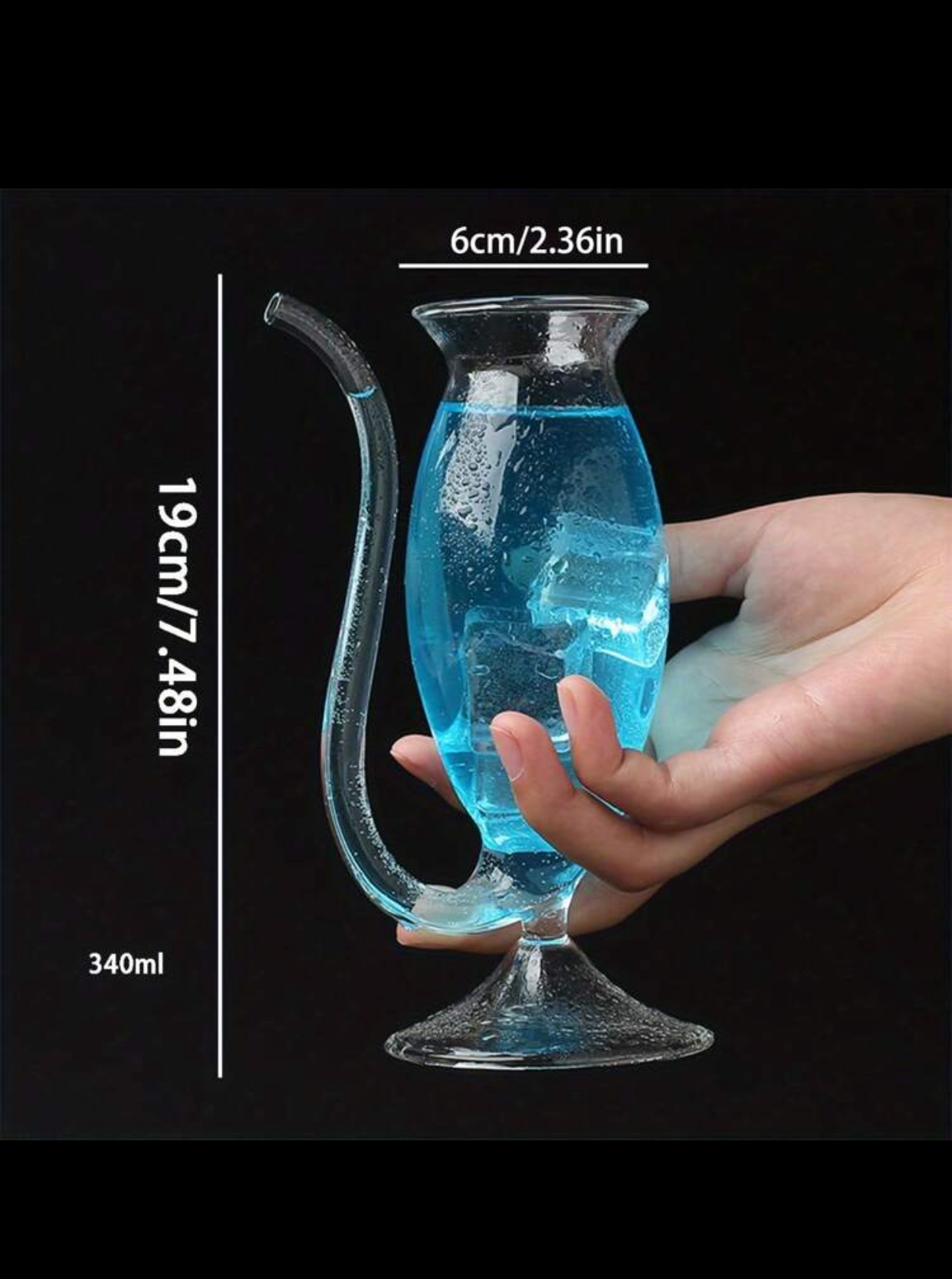 Novelty Creative Clear Borosilicate Glass Vampire Wine Cocktail Goblet Cup with Built-in Glass Drinking Straw Straw Tube and Stable Footed Base for Parties Bars Juice Beer Drinks Mixers 3
