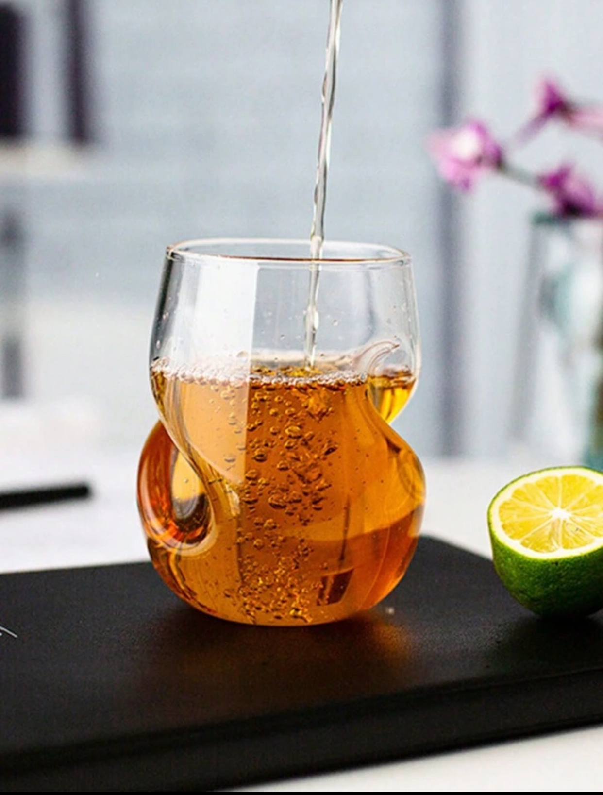 Unique Creative Ergonomic Dimpled Wave Rock Glass Tumbler Hand-Blown Textured Crystal Clear Heavy Base Drinking Cup for Bourbon Whiskey Scotch Cocktails Spirits Liquor Water Green Tea Juices 2