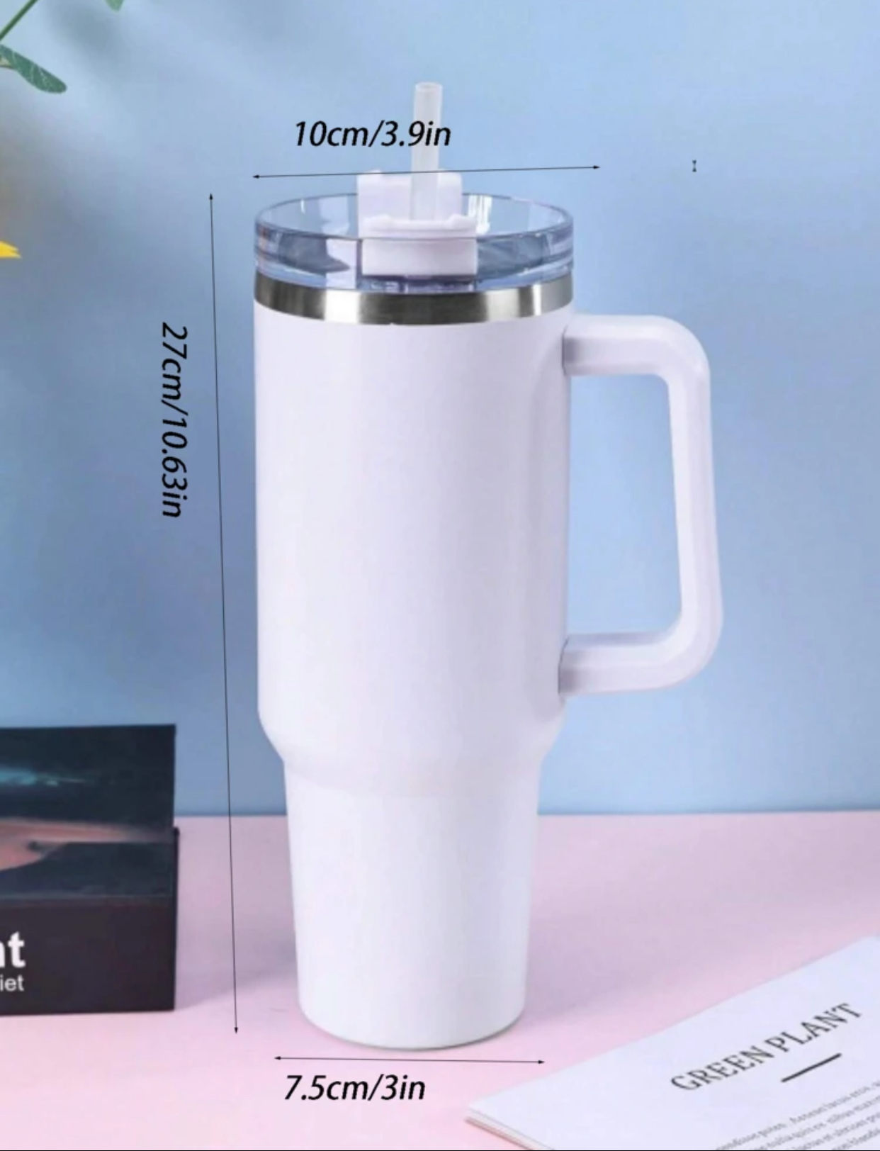Extra Large Portable Double Wall Vacuum Insulated Stainless Steel Hydration Tumbler Travel Mug with Tapered Cupholder Friendly Base Comfort Grip Loop Handle Rotating Straw Lid and Reusable Plastic Drinking Straw 2
