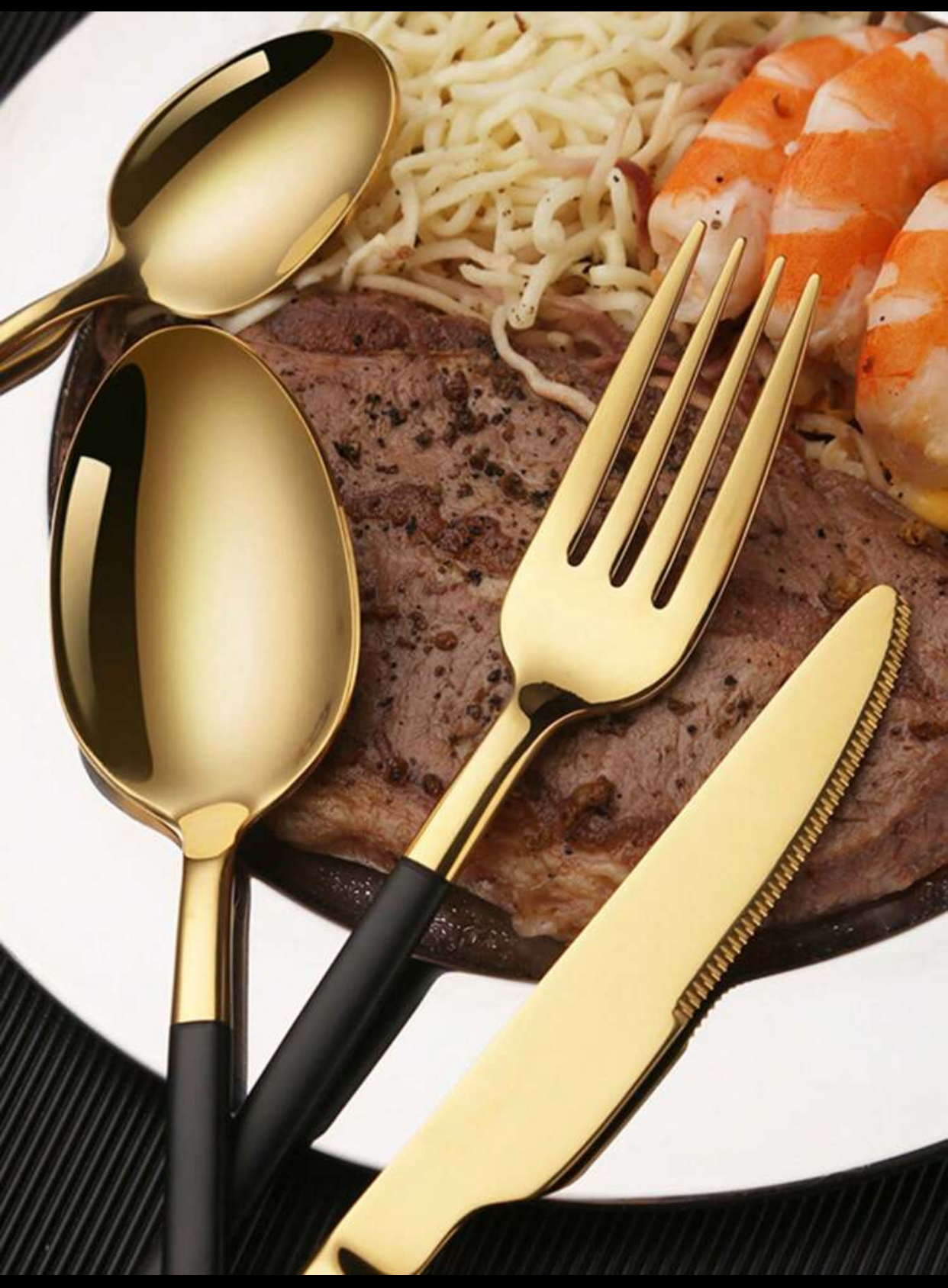 Luxury 16-Piece Matte Black and Gold Stainless Steel Flatware Cutlery Set Modern Ergonomic Knife Fork Spoons Heavy-Duty Silverware Utensils Set for Fine Dining Weddings Gift 3