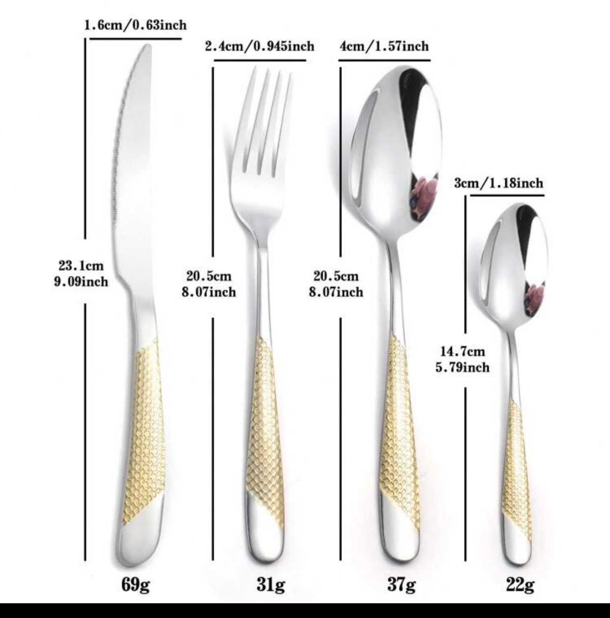 Premium Stainless Steel Silverware Cutlery Set 16-Piece Mirror Polished Service for 6 Dinner Knives Forks Spoons with Luxury Gold Honeycomb Textured Pattern Handles Dishwasher Safe 3