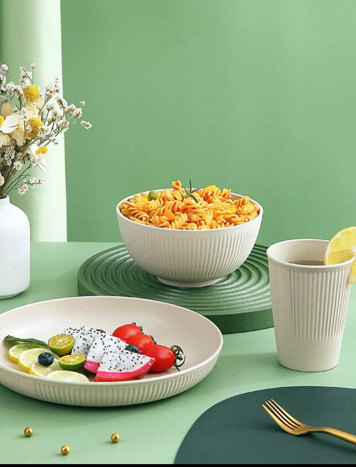 Premium 18-Piece Unbreakable Wheat Straw Dinnerware Set Lightweight Biodegradable Reusable Plastic Plates Bowls and Cups Set BPA-Free Dishwasher Safe Mealware for Toddlers Kids Camping RV 2