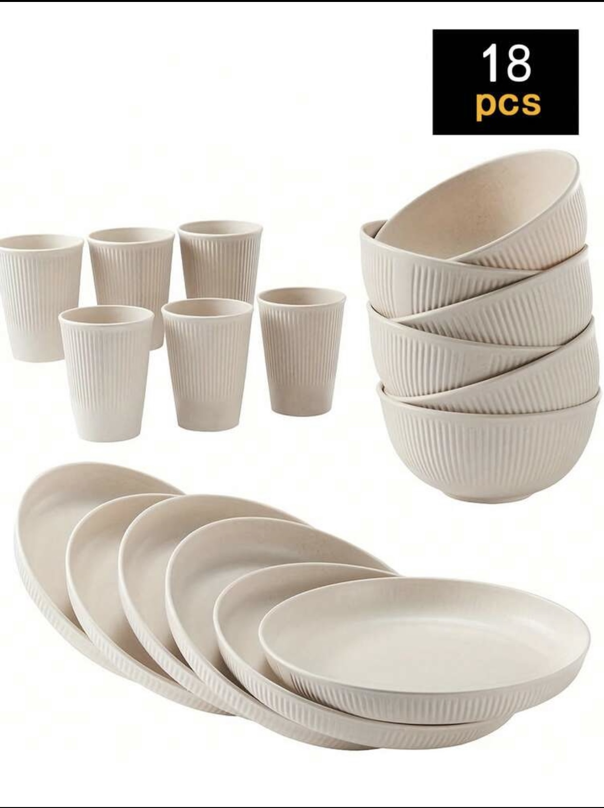 Premium 18-Piece Unbreakable Wheat Straw Dinnerware Set Lightweight Biodegradable Reusable Plastic Plates Bowls and Cups Set BPA-Free Dishwasher Safe Mealware for Toddlers Kids Camping RV