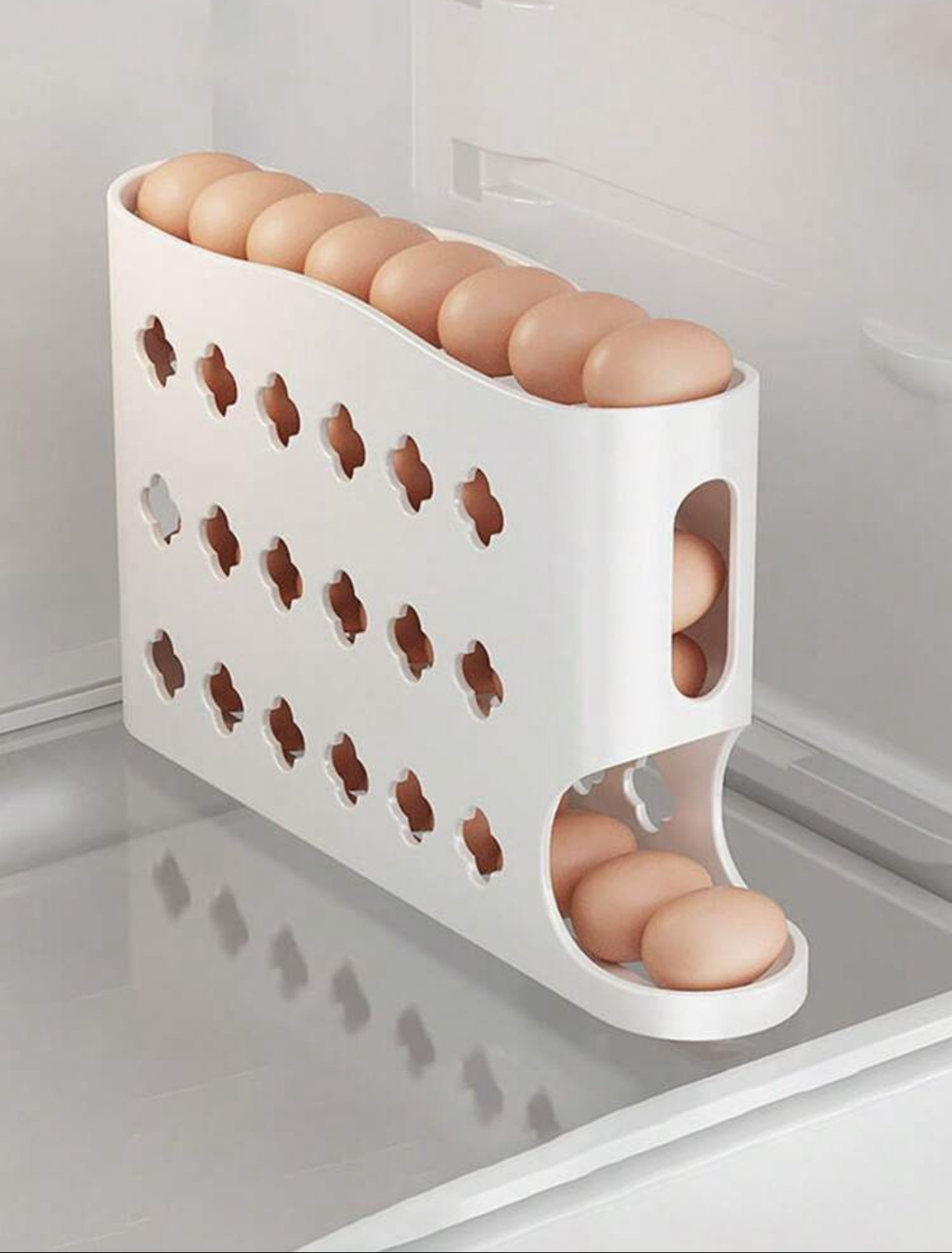 3-Tier Rolling Egg Dispenser for Refrigerator Space-Saving Automatic Gravity Roll-Down Egg Storage Organizer Holder Slanted Rack Case for Kitchen Counter Cabinet Fridge